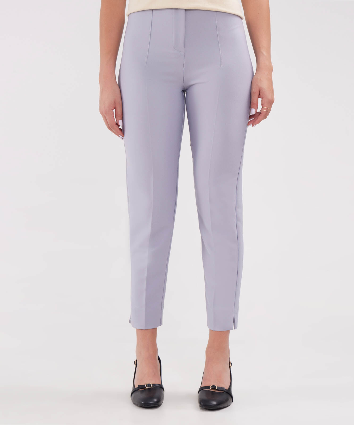 Pantalon Tiro Alto Largo Al Tobillo Unicolor