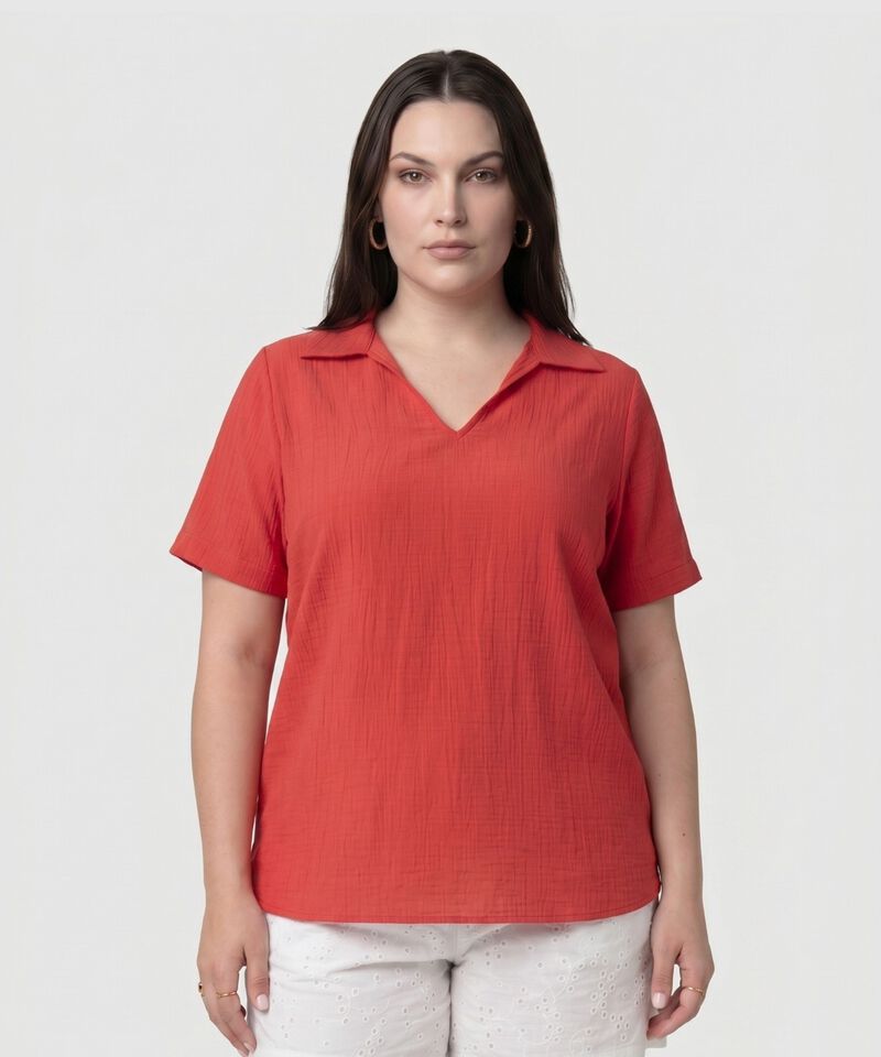 Blusa Texturizada Con Cuello Camisero Mujer Curvy