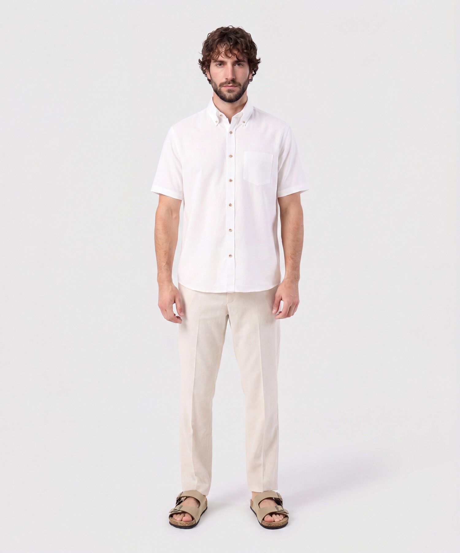 Camisa Manga Corta Cuello Bot&oacute;n Para Hombre