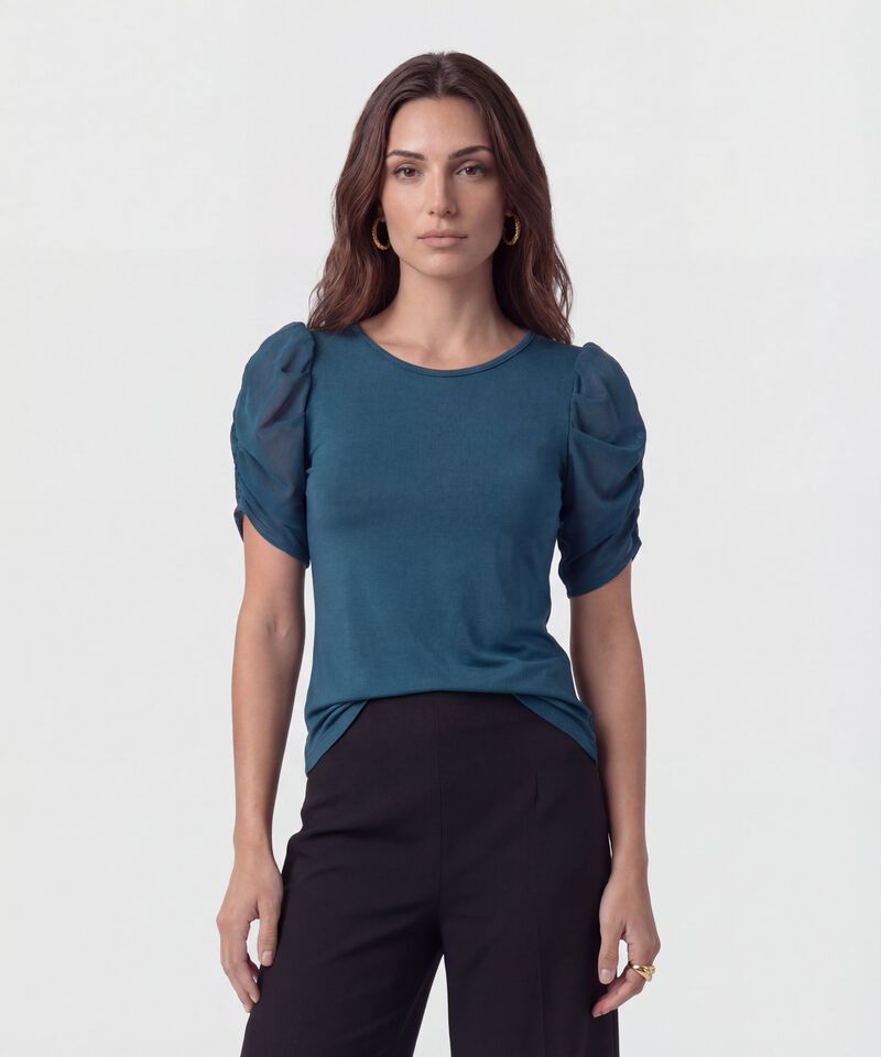 Camiseta Manga Globo En Tul Para Mujer