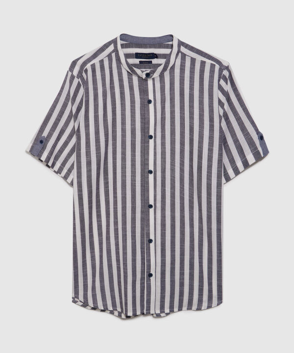 Camisa Cuello Neru Preteñida A Rayas Manga Corta