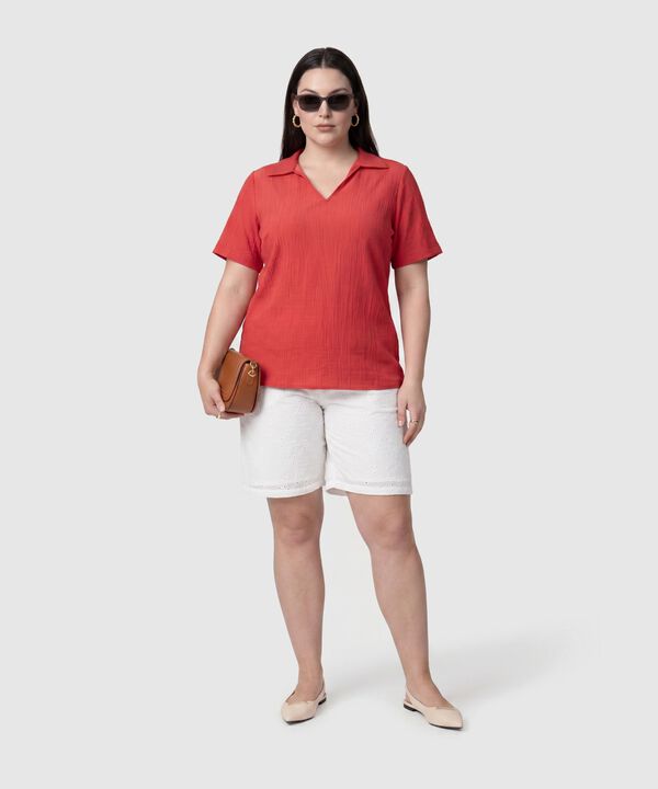 Blusa Texturizada Con Cuello Camisero Mujer Curvy