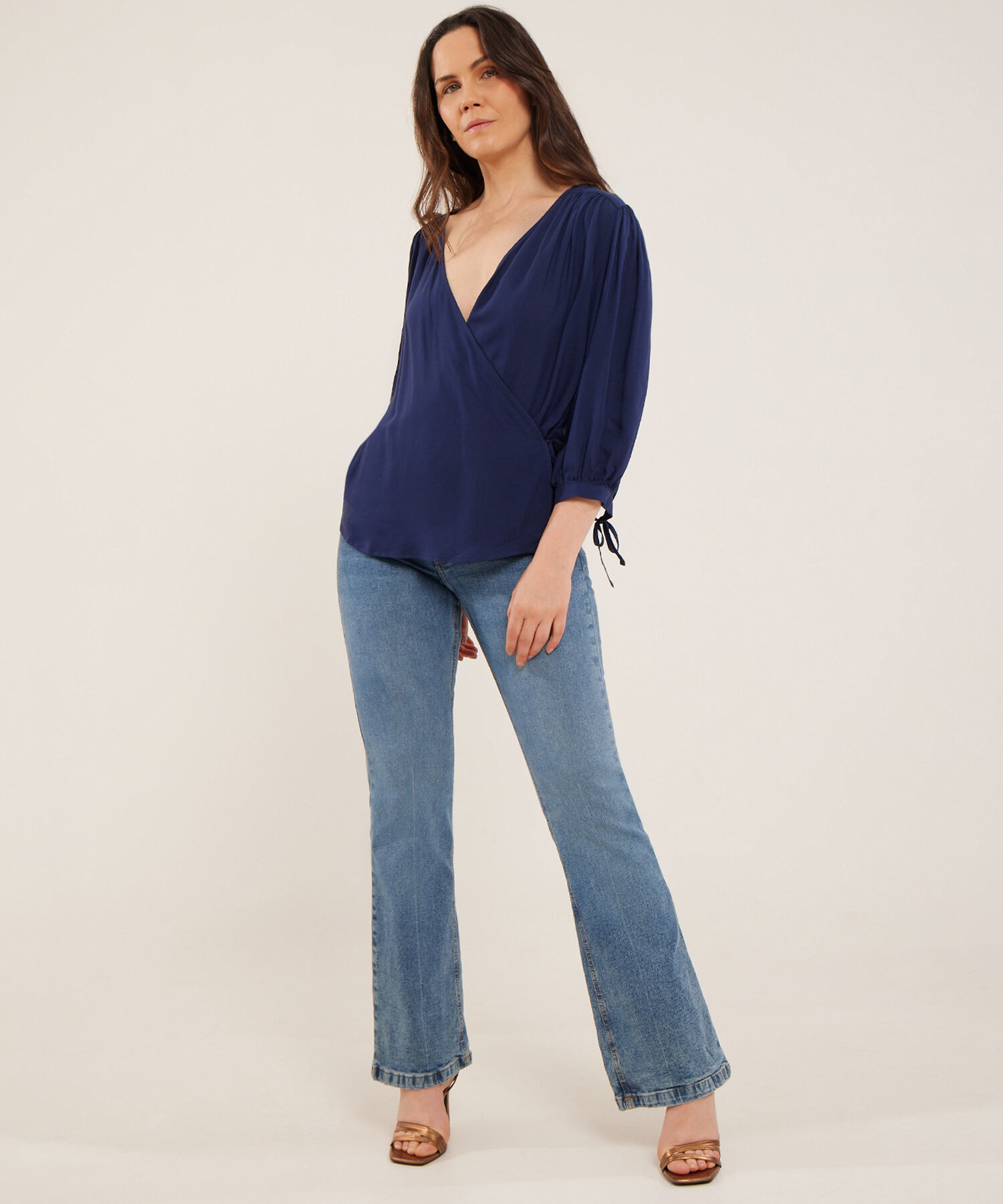 Blusa Manga 3/4 Puño De Anudar