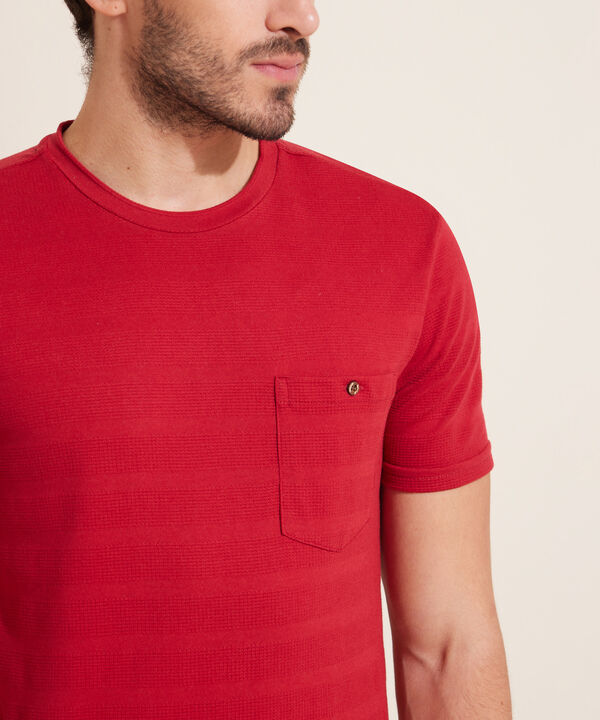 Camiseta Unicolor, Cuello Redondo Con  Bolsillo De Parche image number null