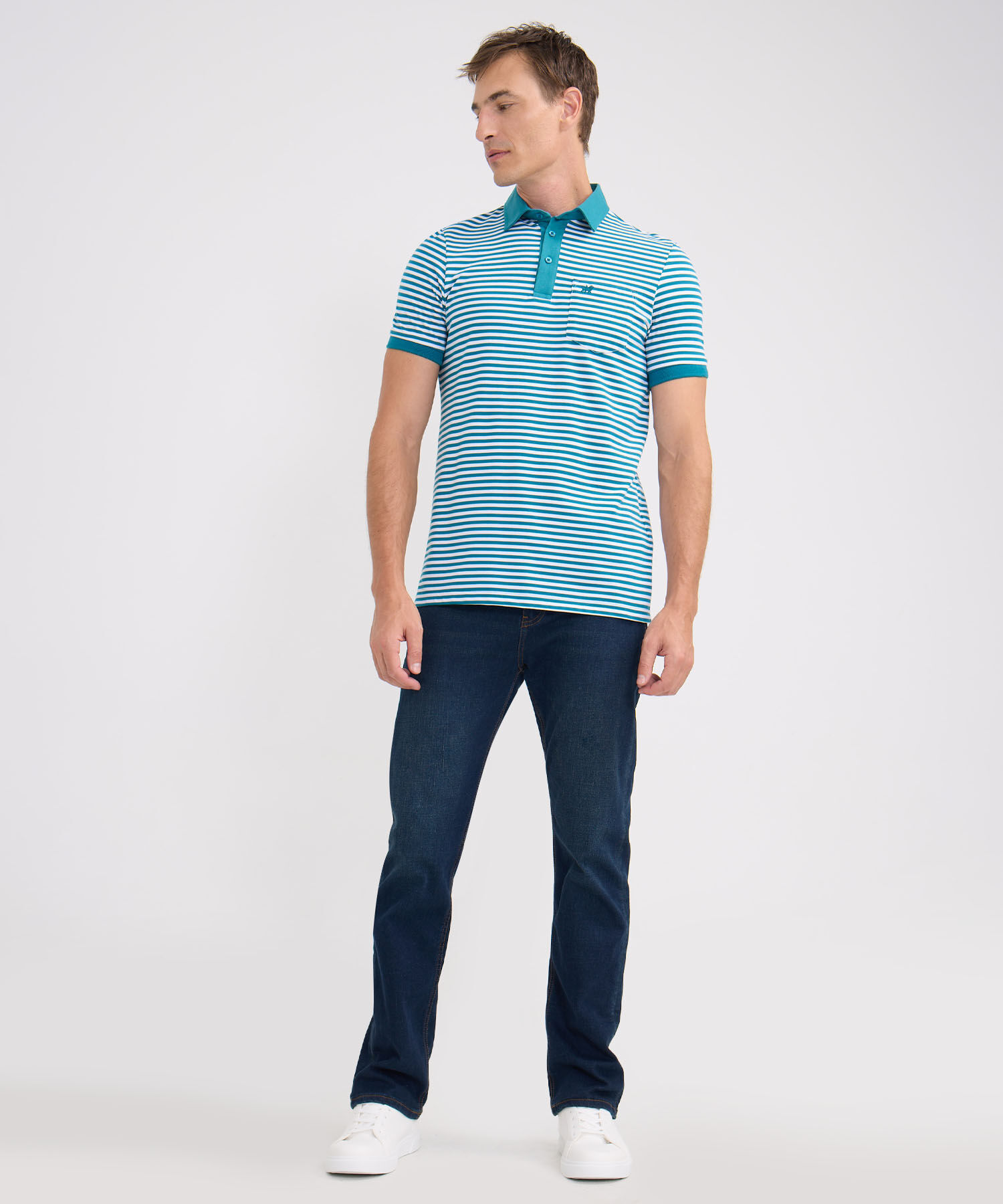 Polo Preteñida Cuello Maquina Con Bolsillo