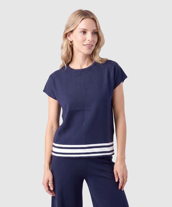 Camiseta Manga Corta A Rayas Para Mujer image number null