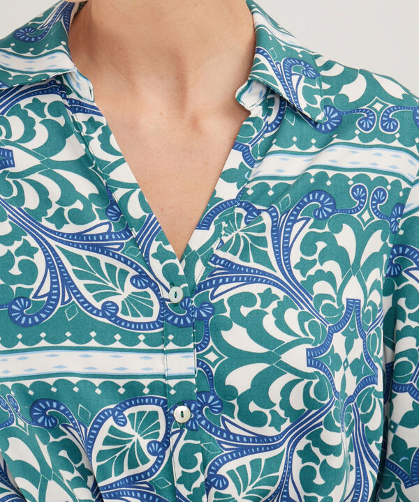 Camisa Estampada, Manga 3/4 Amplia