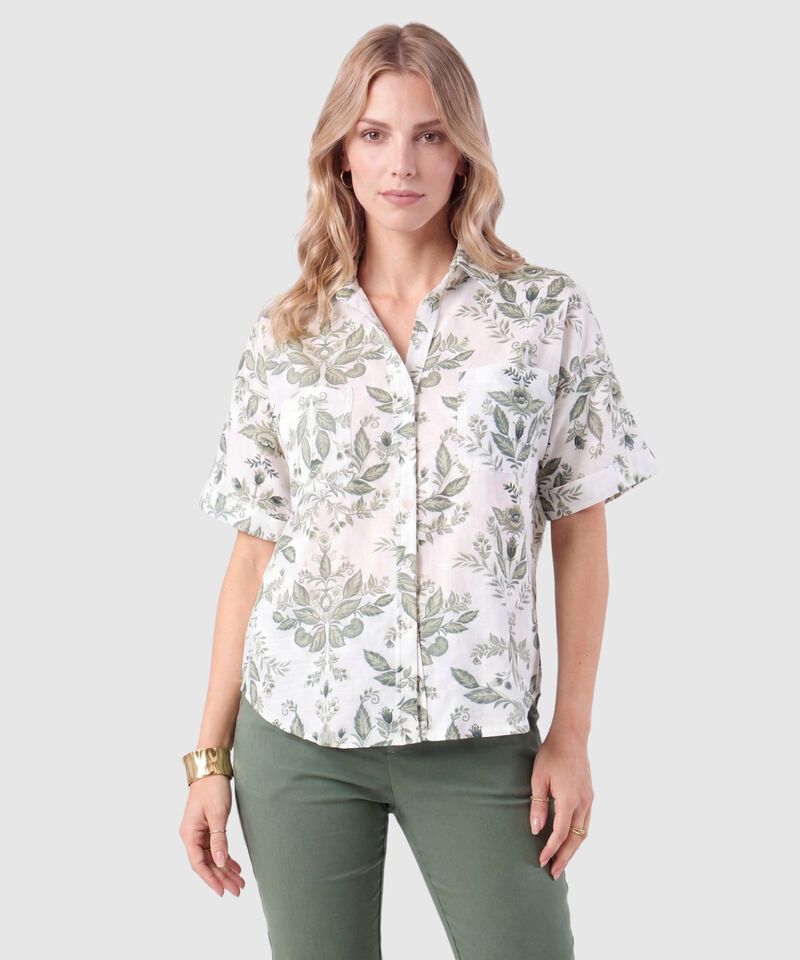 Camisa Manga Corta Con Bolsillos Mujer
