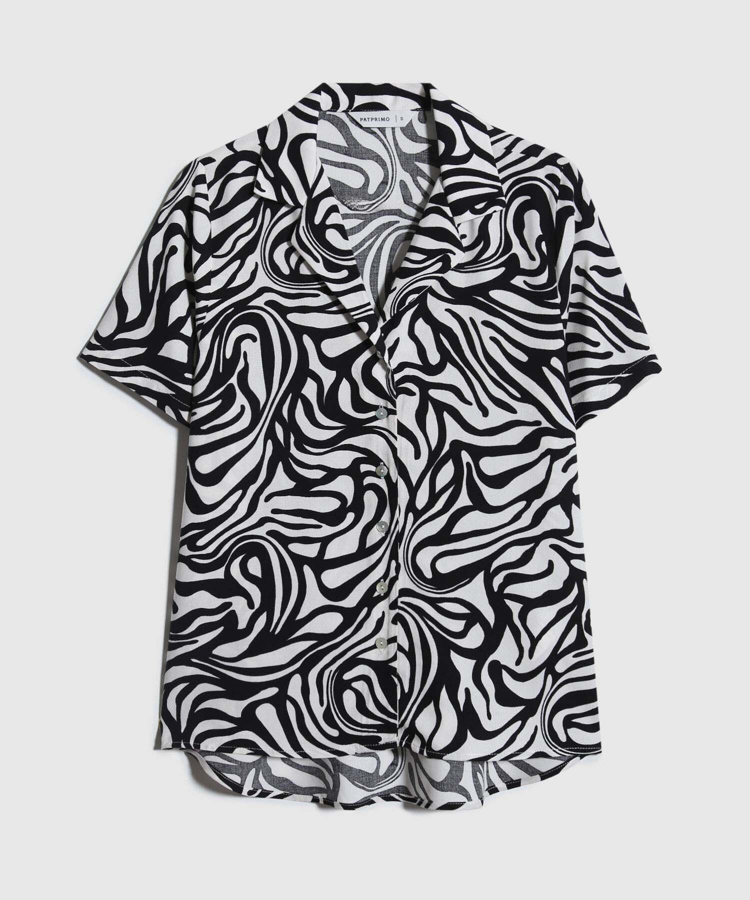 Camisa Estampada, Manga Corta, Cuello Camisero