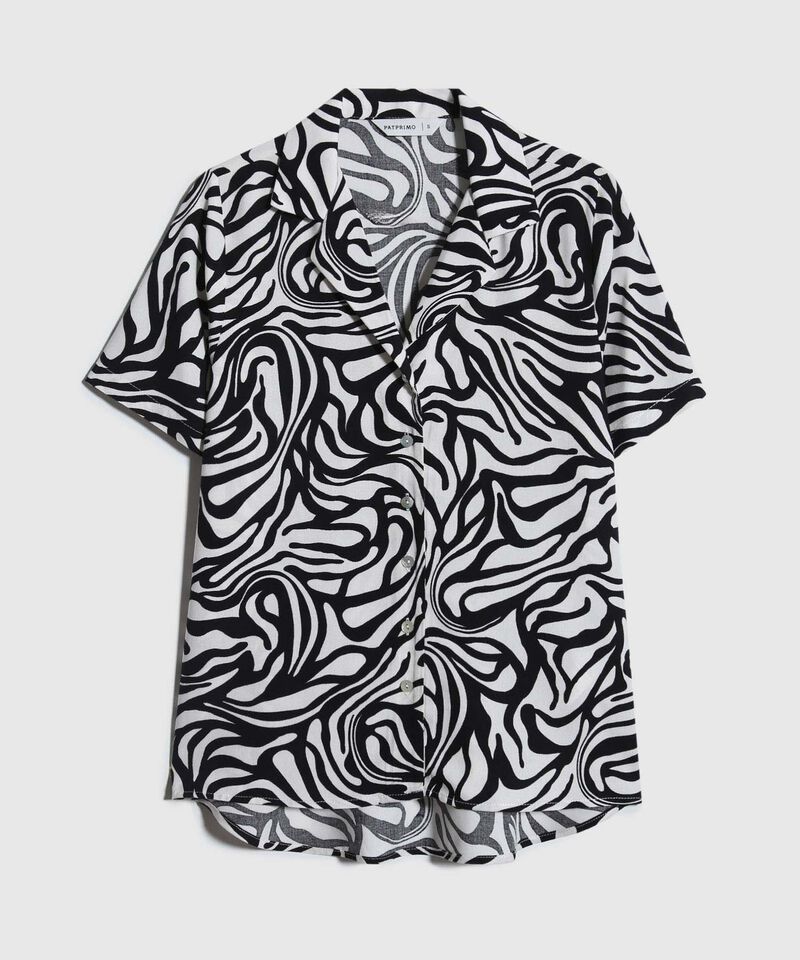 Camisa Estampada, Manga Corta, Cuello Camisero