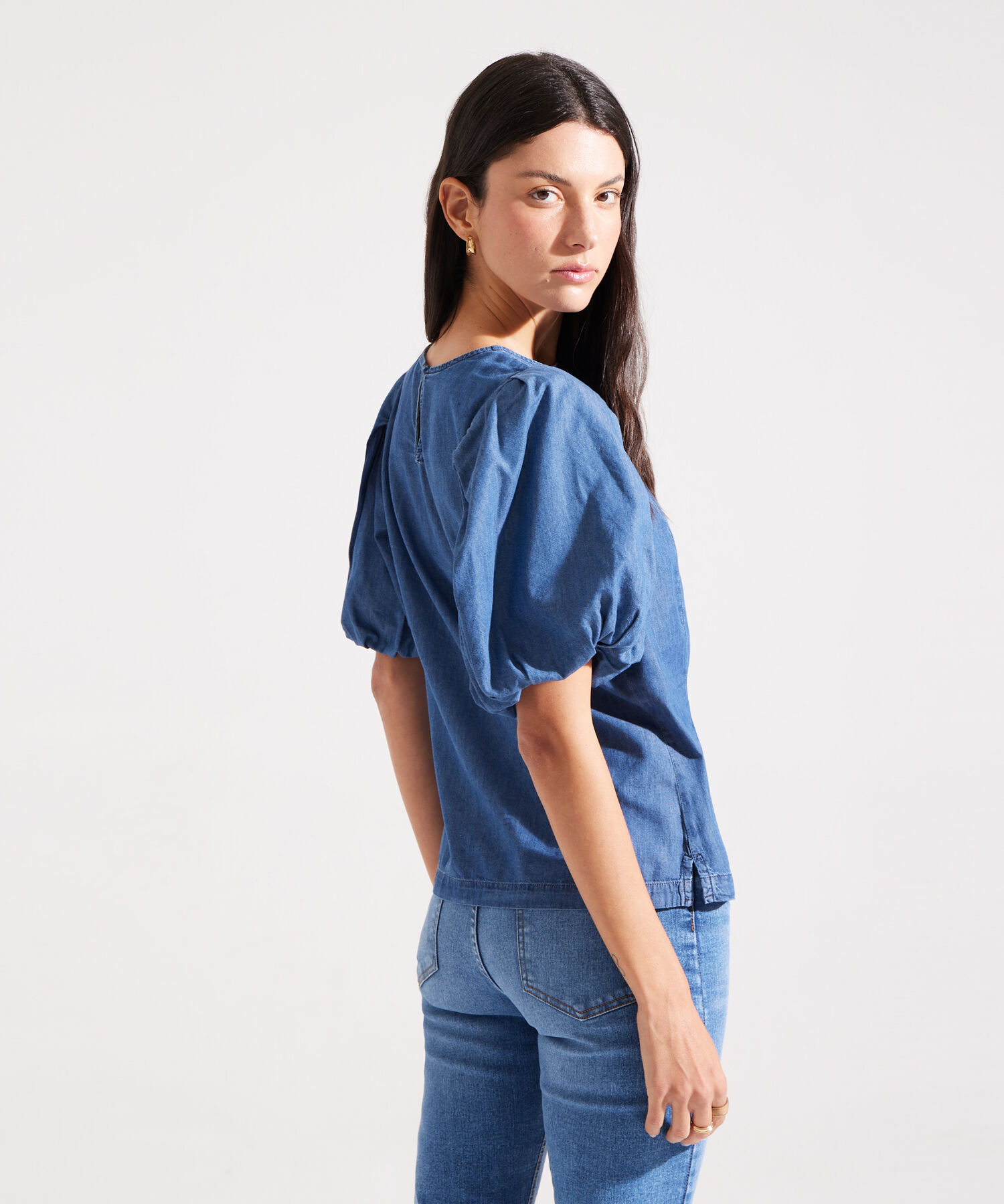 Blusa Manga Corta en Denim