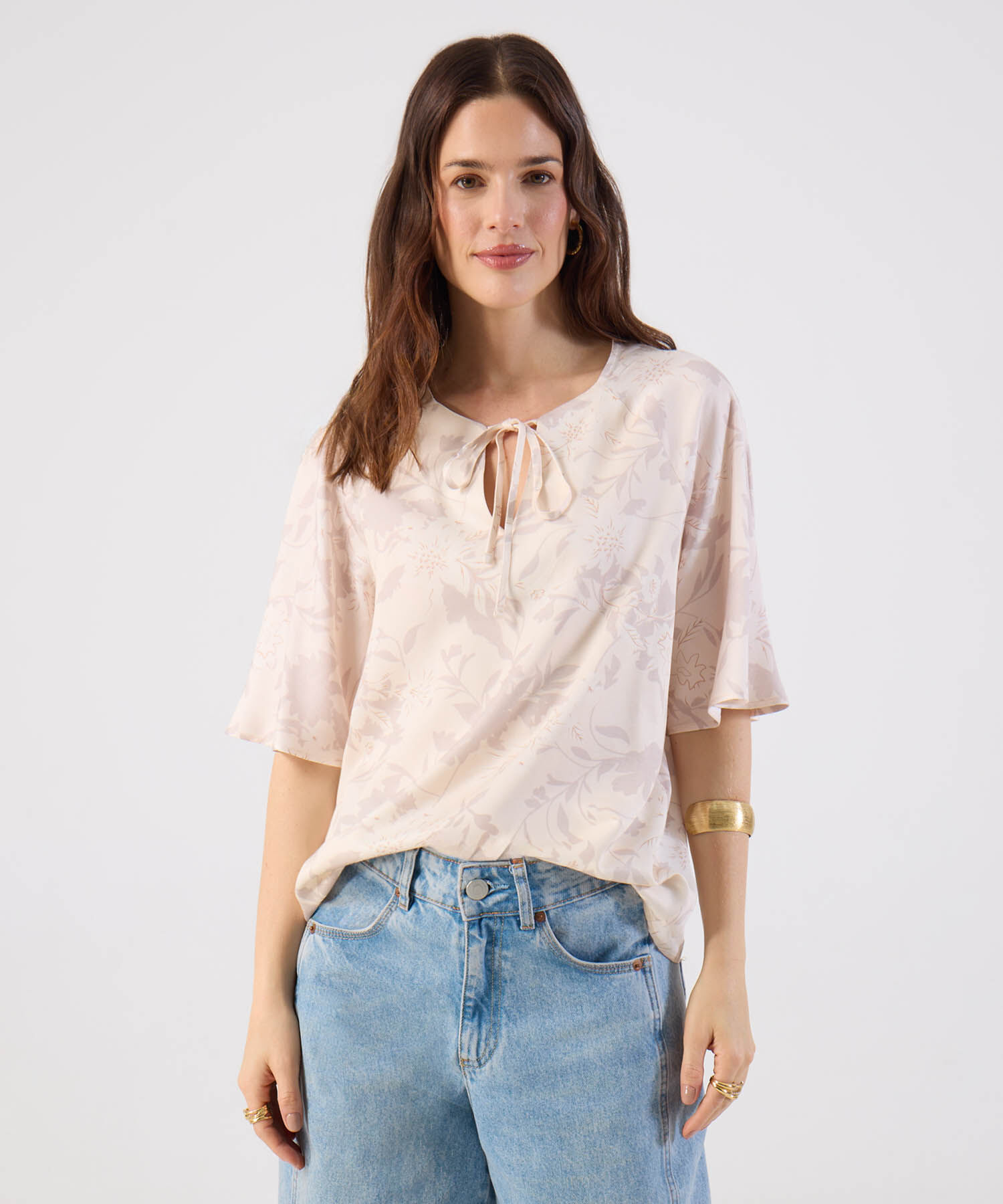 Blusa Para Mujer Lazo En Cuello Manga Corta Suelta