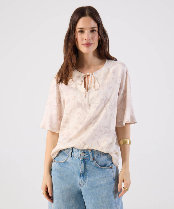 Blusa Para Mujer Lazo En Cuello Manga Corta Suelta image number null