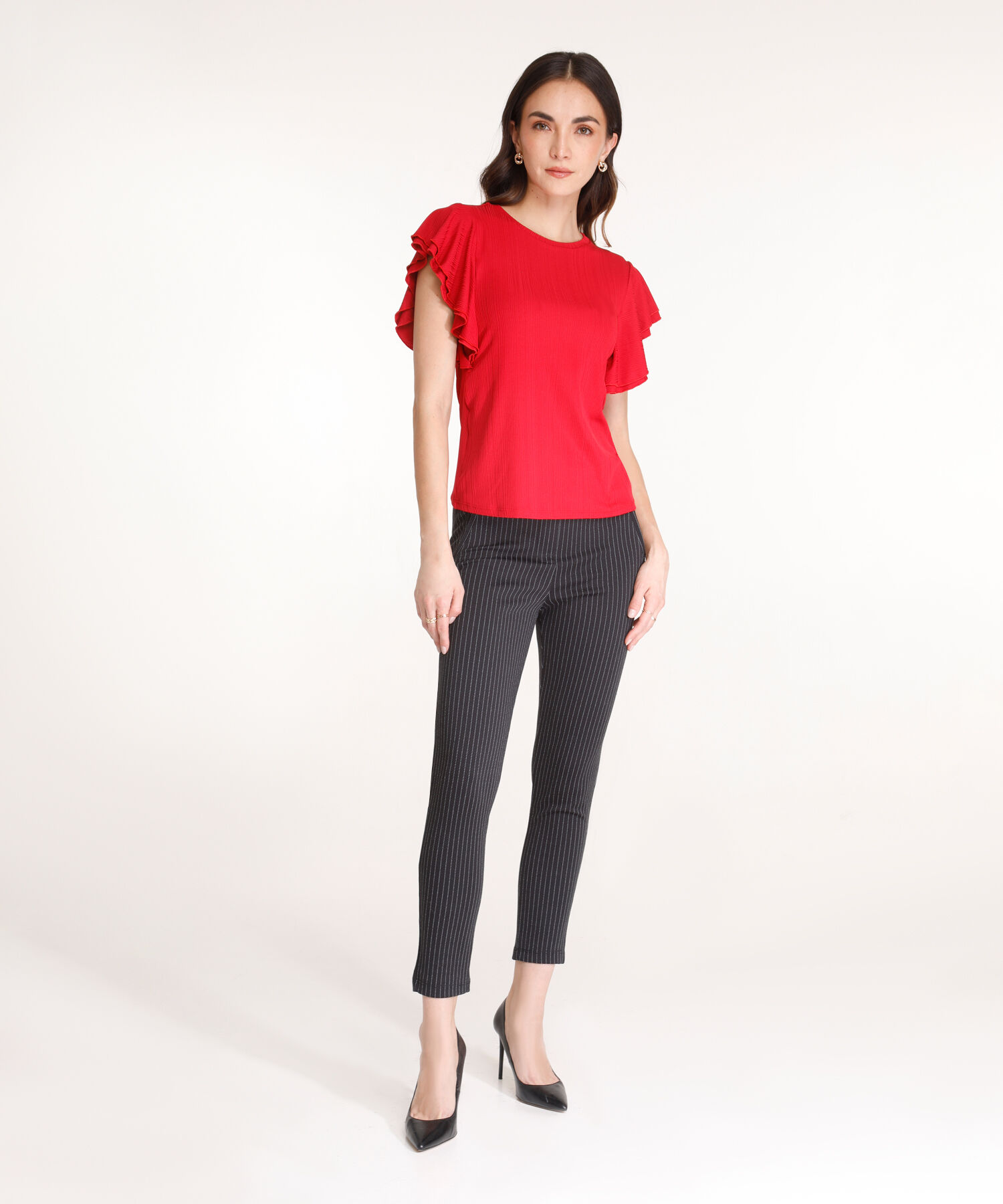 Leggings Preteñido Con Bolsillos Ribete En Frente, Simulacion Jota, Lineas Negro