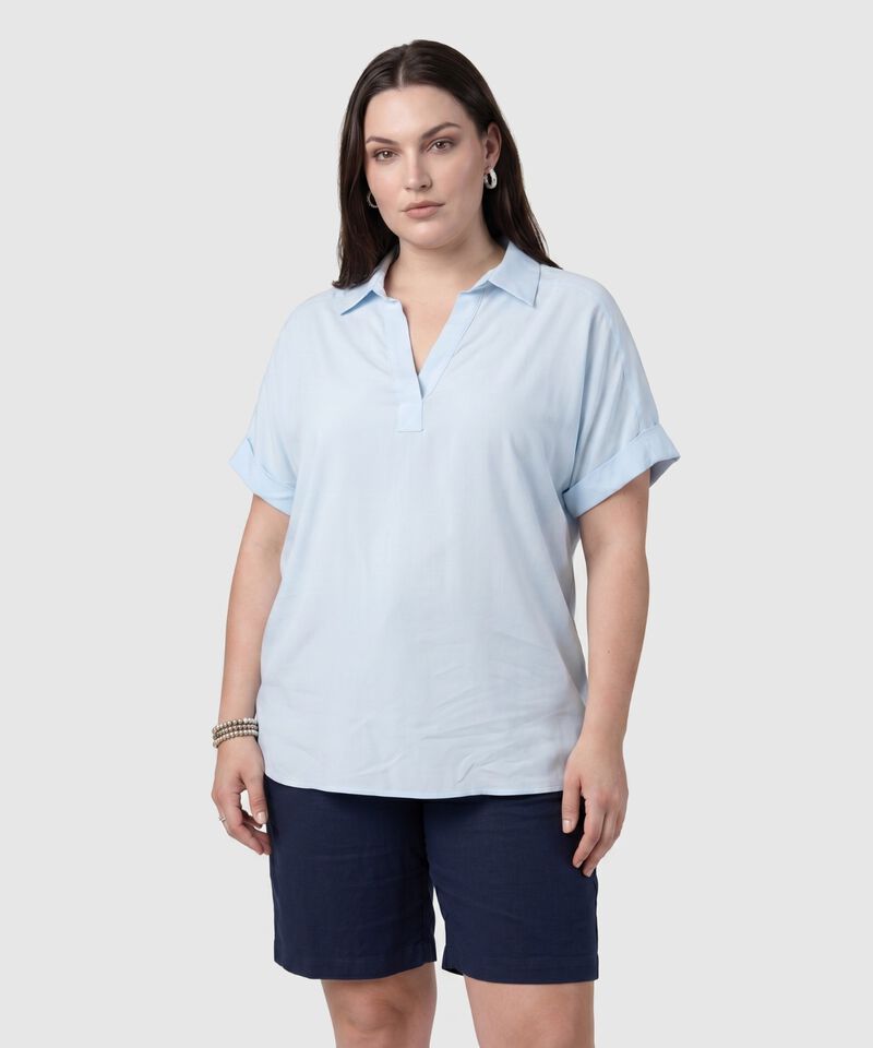 Blusa Casual Con Cuello Camisero Mujer Curvy