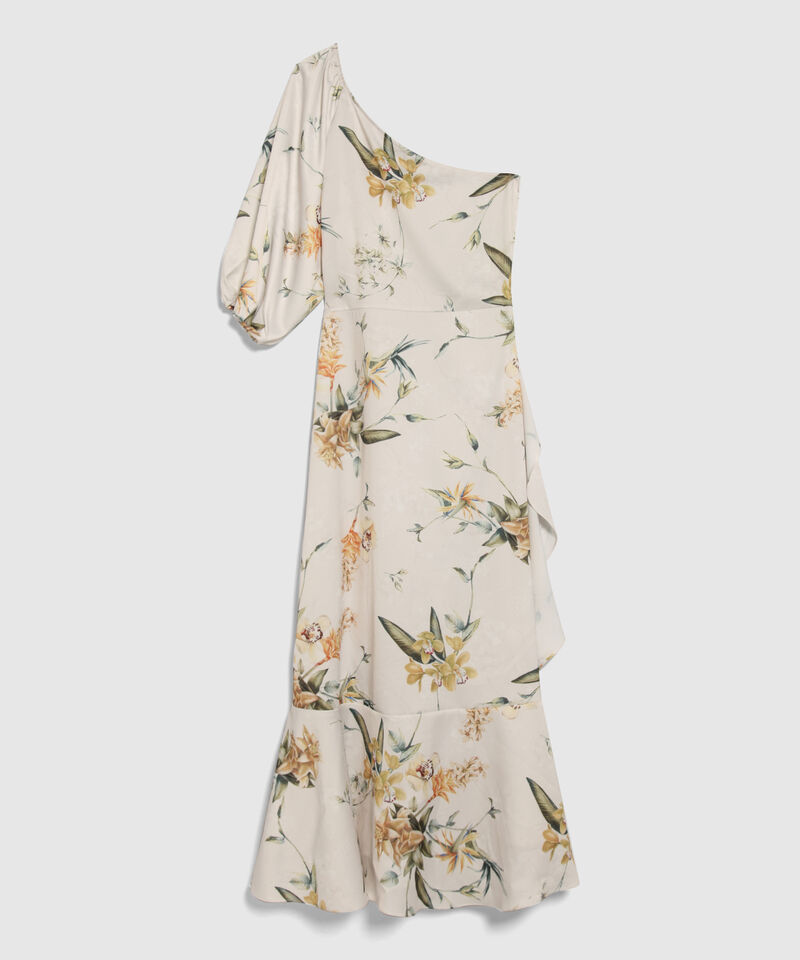 Vestido Estampado 1 Solo Hombro Con Bolero En Falda