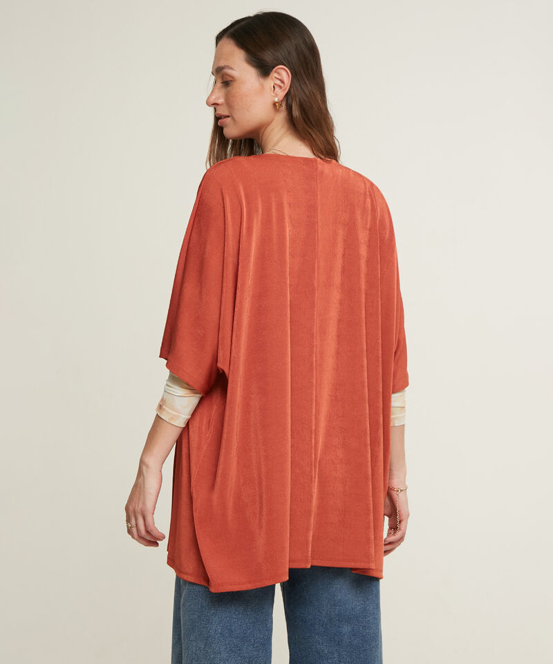 Saco Wrap Unicolor Textura, Manga Rodada Con Silueta Fluida, Tr&oacute;pico Floral