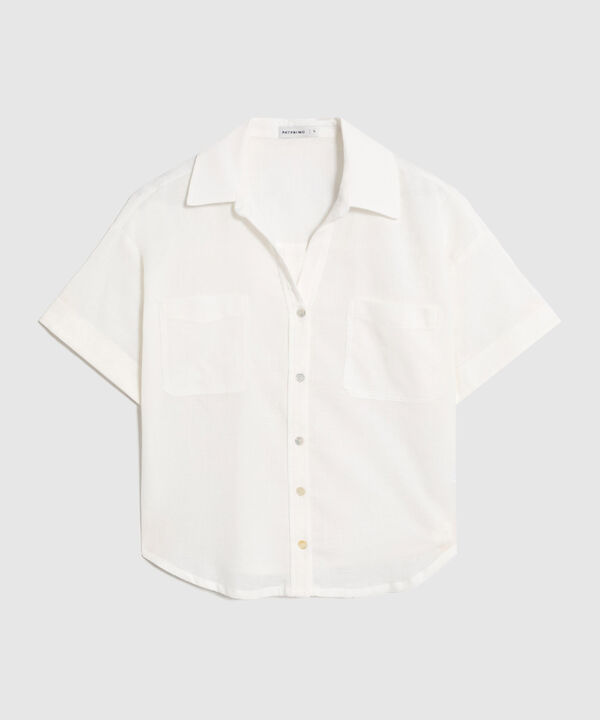 Camisa Resort Unicolor Con Bolsillos Mujer image number null