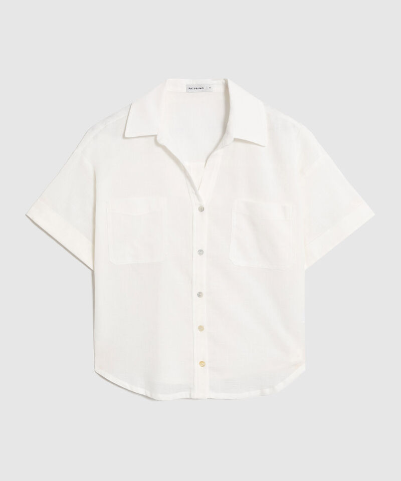 Camisa Resort Unicolor Con Bolsillos Mujer