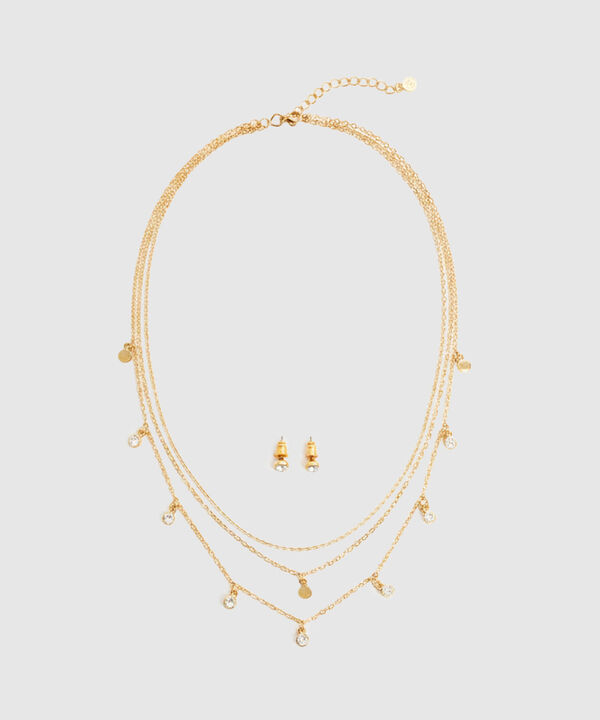 Set Collar Triple Y Aretes Para Mujer