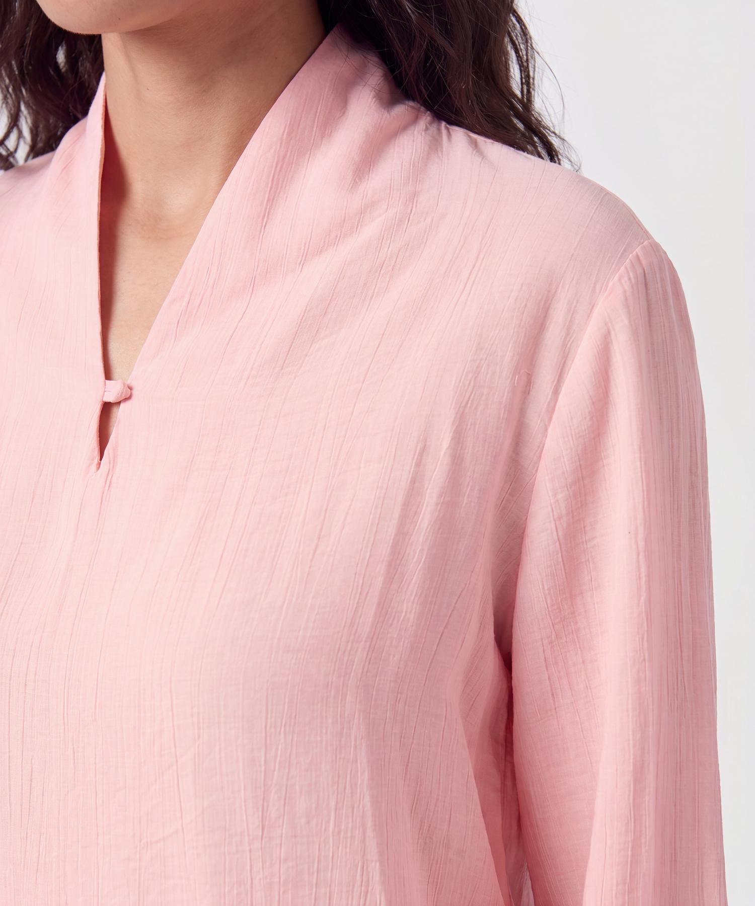 Blusa Manga Larga Cuello Mao Para Mujer