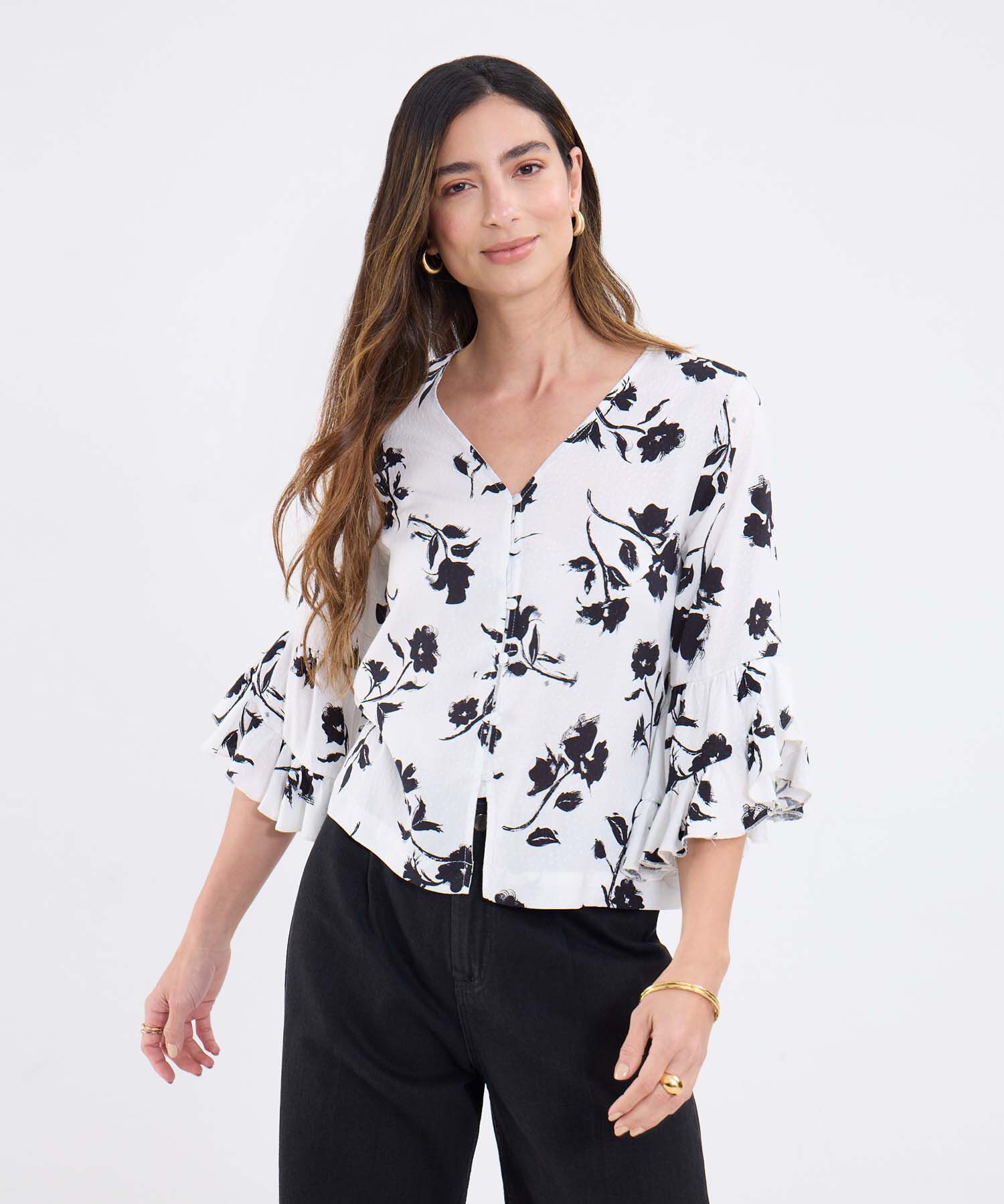 Blusa Manga ¾ Estampada Floral