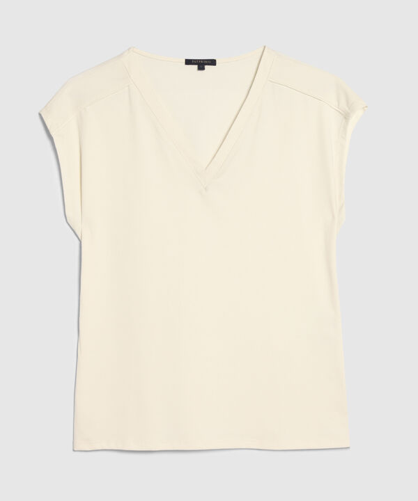 Camiseta Manga Corta Escote En V Con Detalle De Cinta Con Pedrería