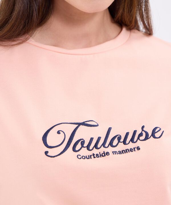 Camiseta cuello redondo con bordado para mujer image number null