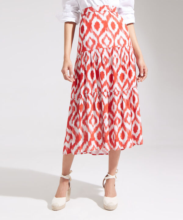 Falda Midi Estampada Con Tiempos