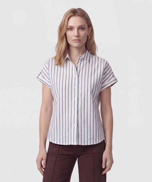 Camisa Manga Corta Con Doblez Para Mujer