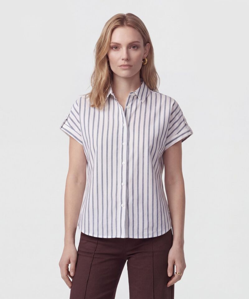 Camisa Manga Corta Con Doblez Para Mujer