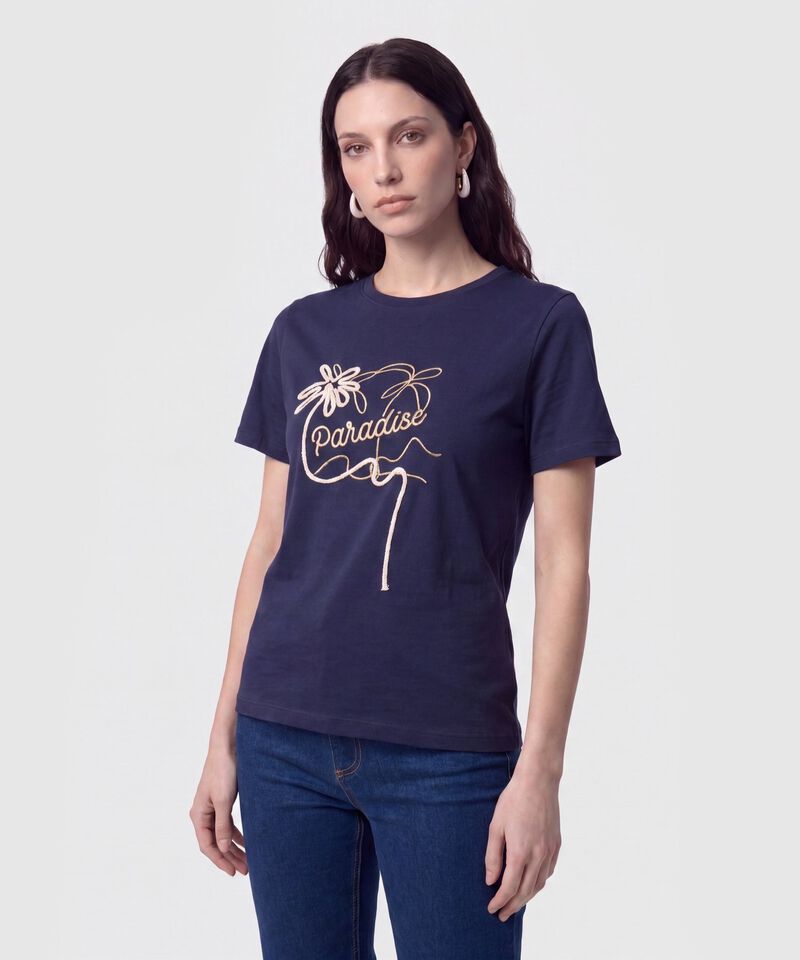 Camiseta Estampada de Cuello Redondo Para Mujer
