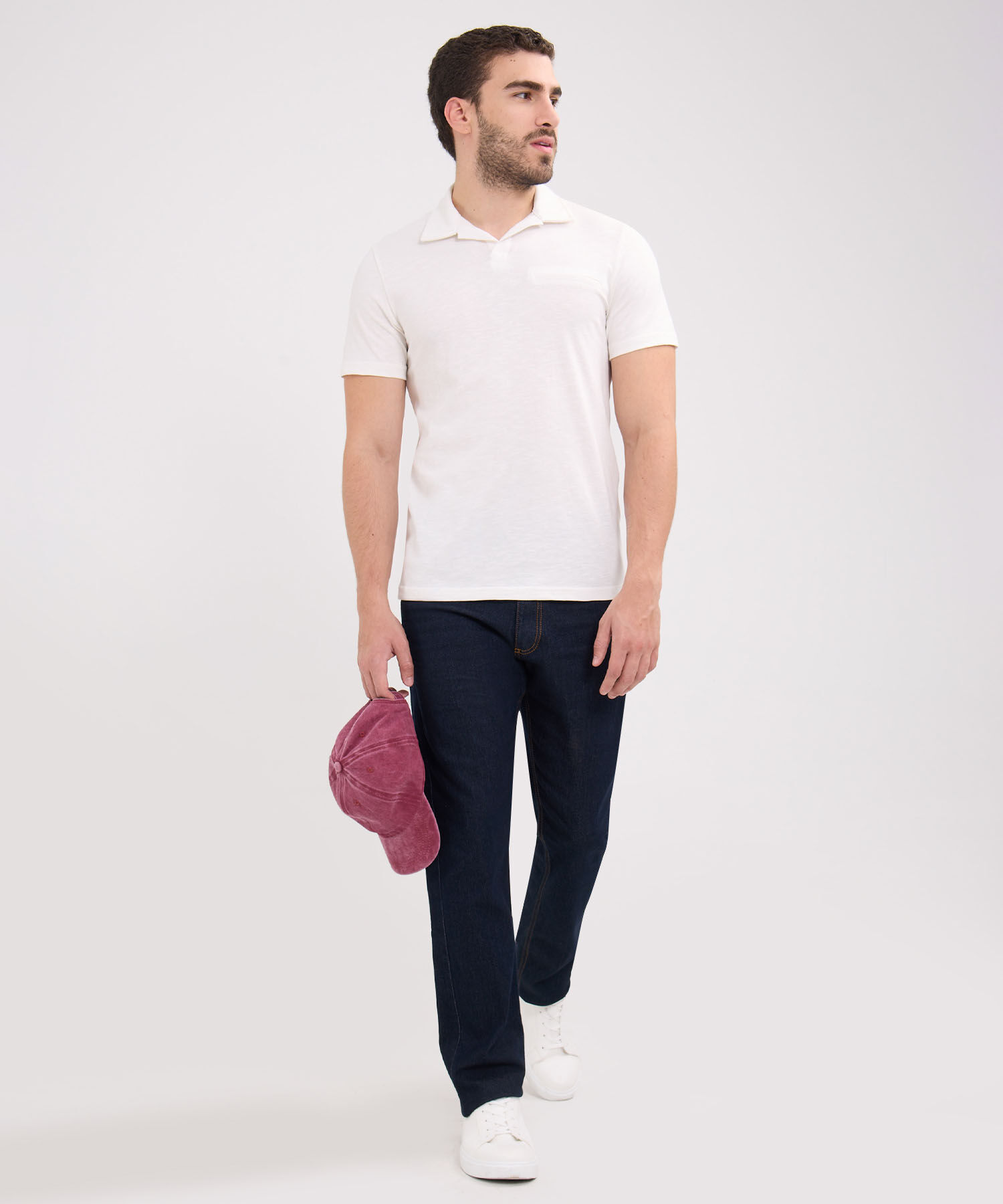 Polo Unicolor, Cuello Máquina Con Simulación Bolsillo Ribete