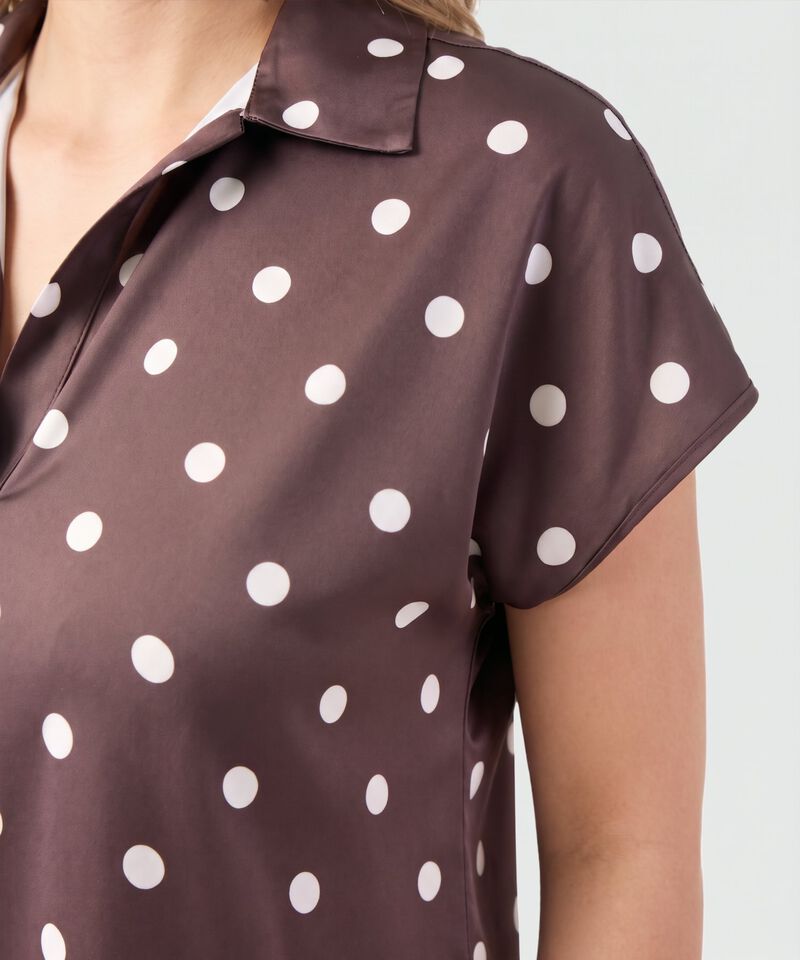 Blusa Cuello Camisero Manga Corta Mujer