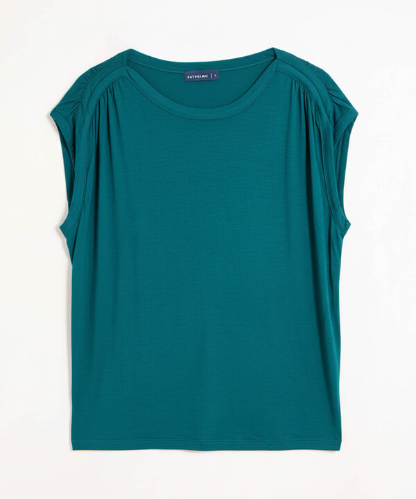 Camiseta Mujer Hombros Fruncidos Sin Mangas image number null