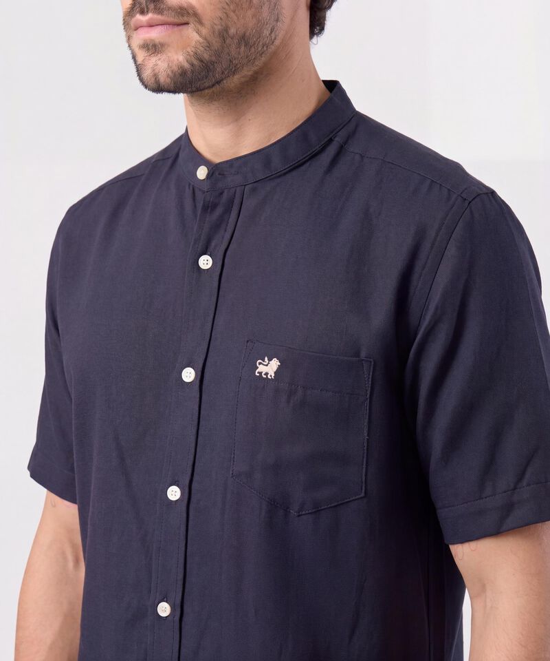 Camisa Unicolor Cuello Mao Con Bolsillo 