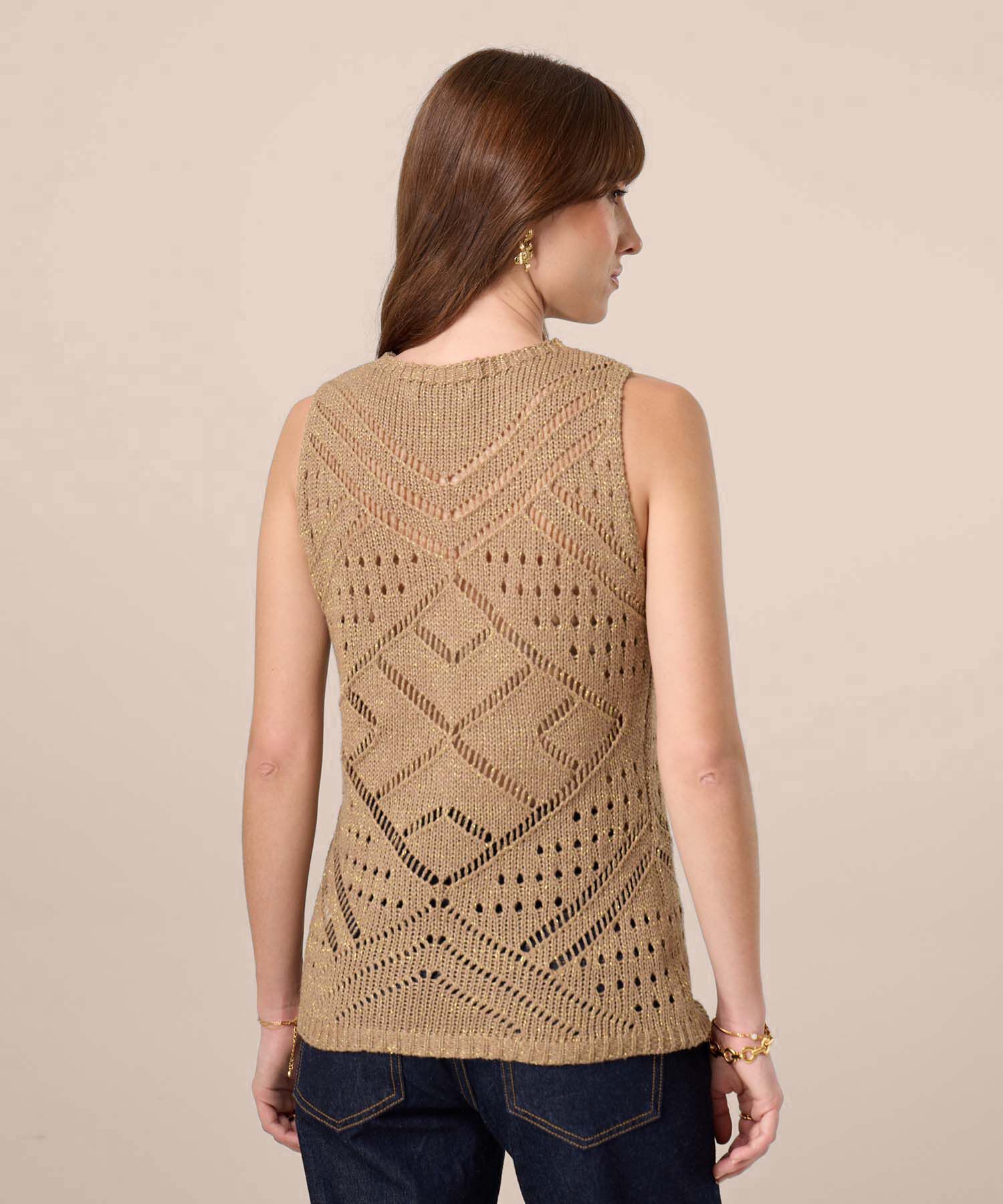 Camiseta Tejida En Punto Calado Para Mujer