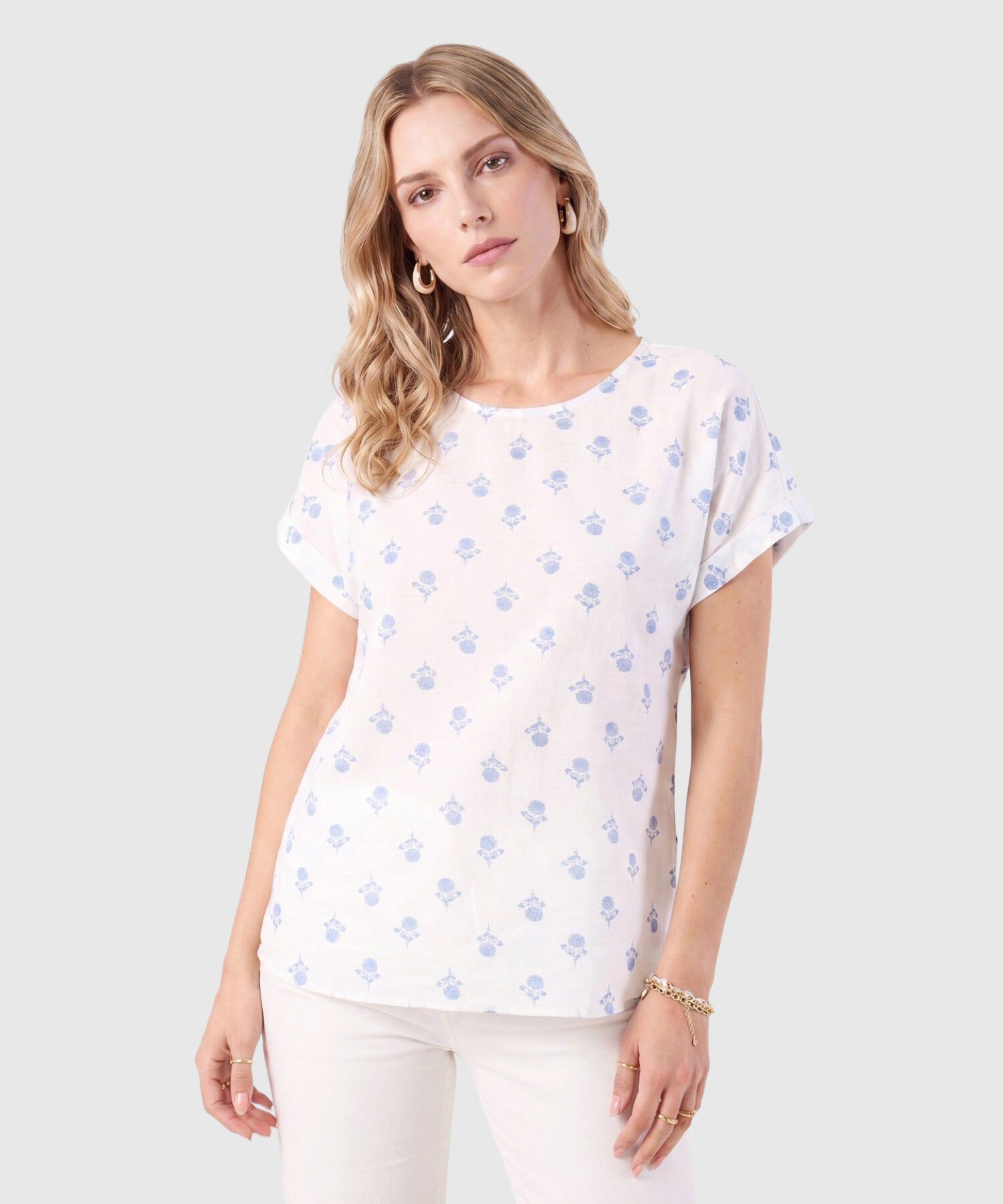 Blusa Con Mangas Con Dobladillo Para Mujer