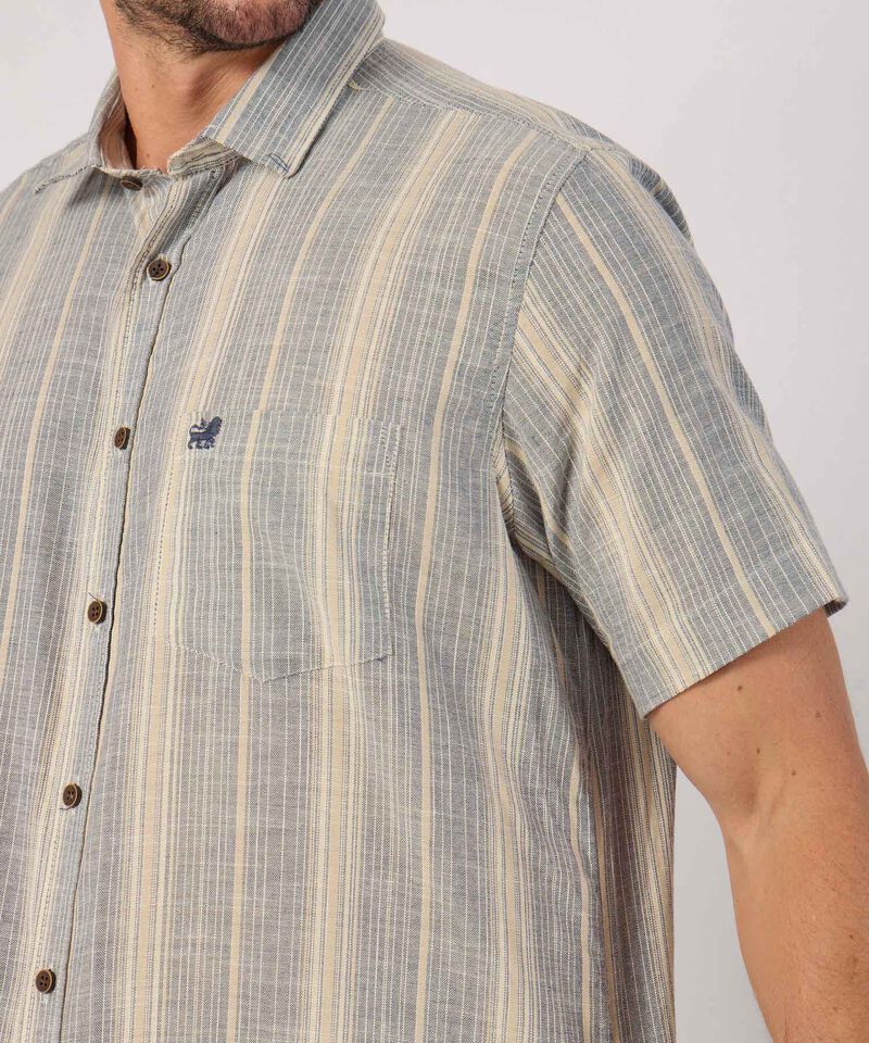 Camisa Manga Corta A Rayas Con Bolsillo 