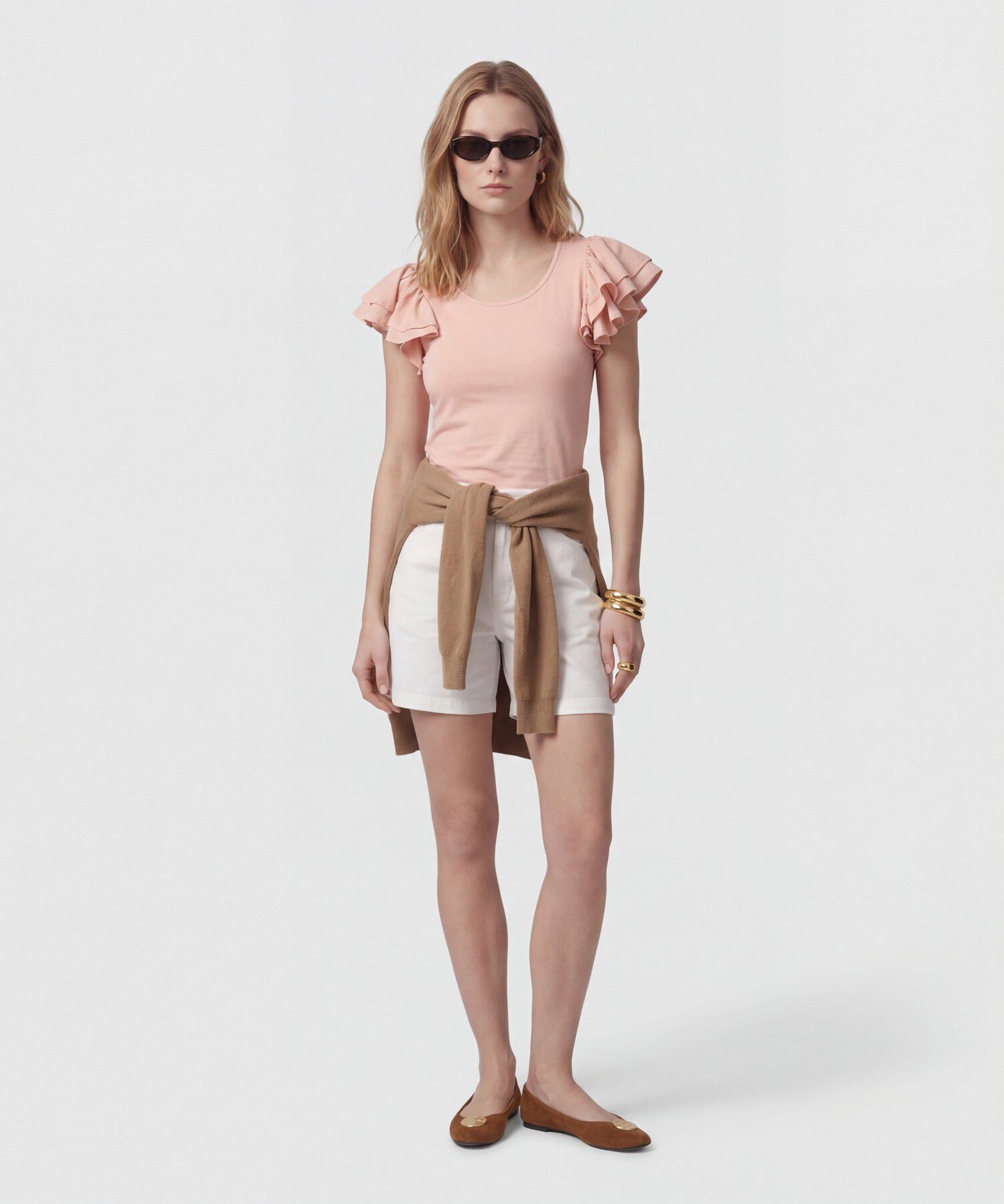 Bermuda De Tiro Alto Con Cinturon Para Mujer