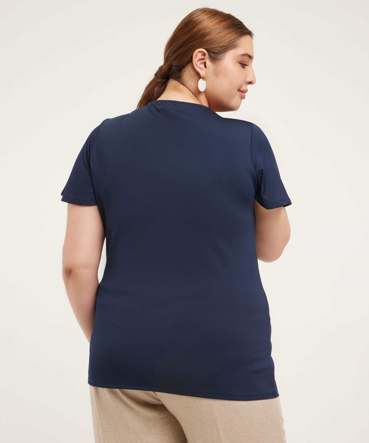 Camiseta Unicolor Manga Corta Cuello Redondo, Línea