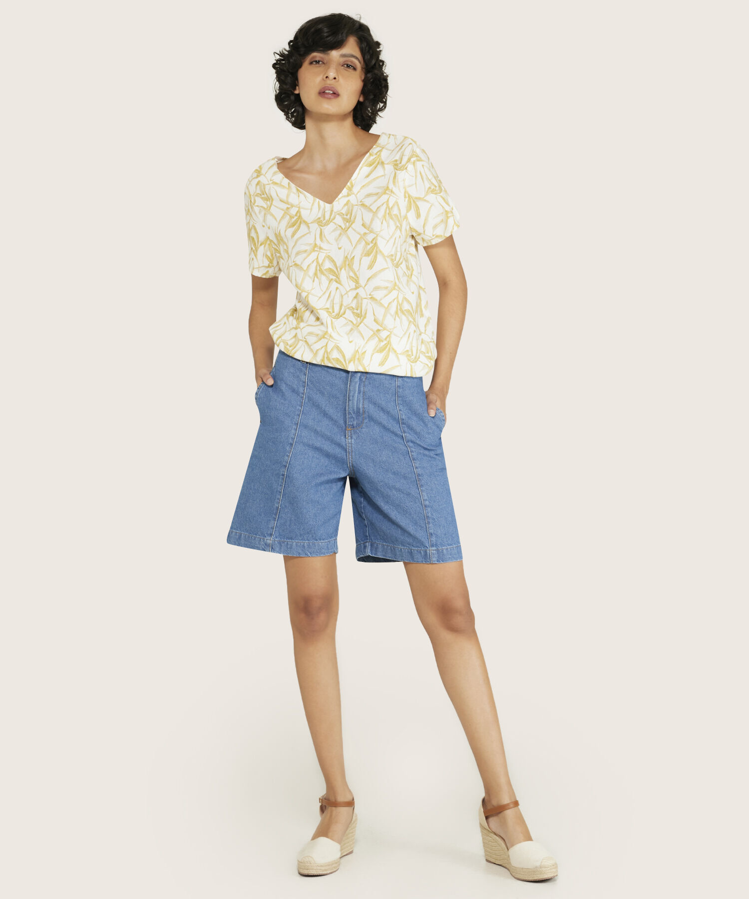 Blusa Estampada Cuello V Mujer