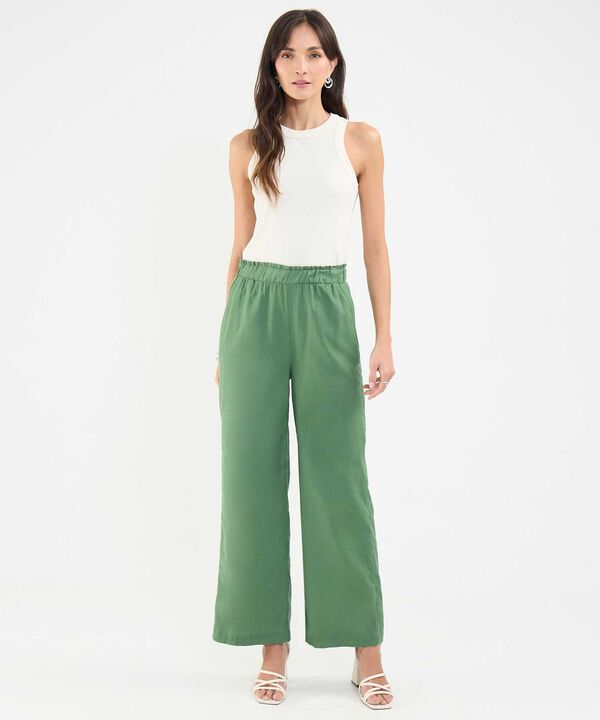 Pantalón Fluido en Efecto Lino image number null