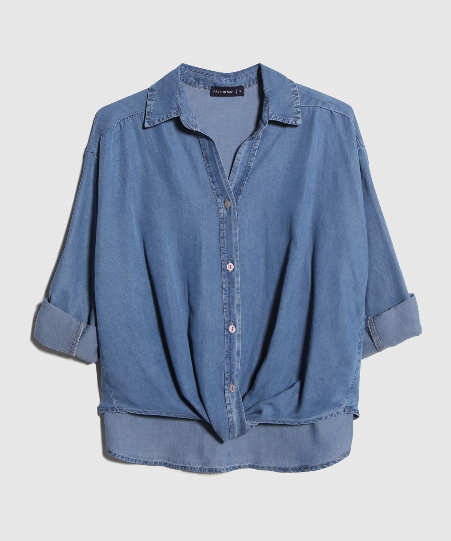 Camisa Camisa Con Entorche En Delantero Tono Medio Claro