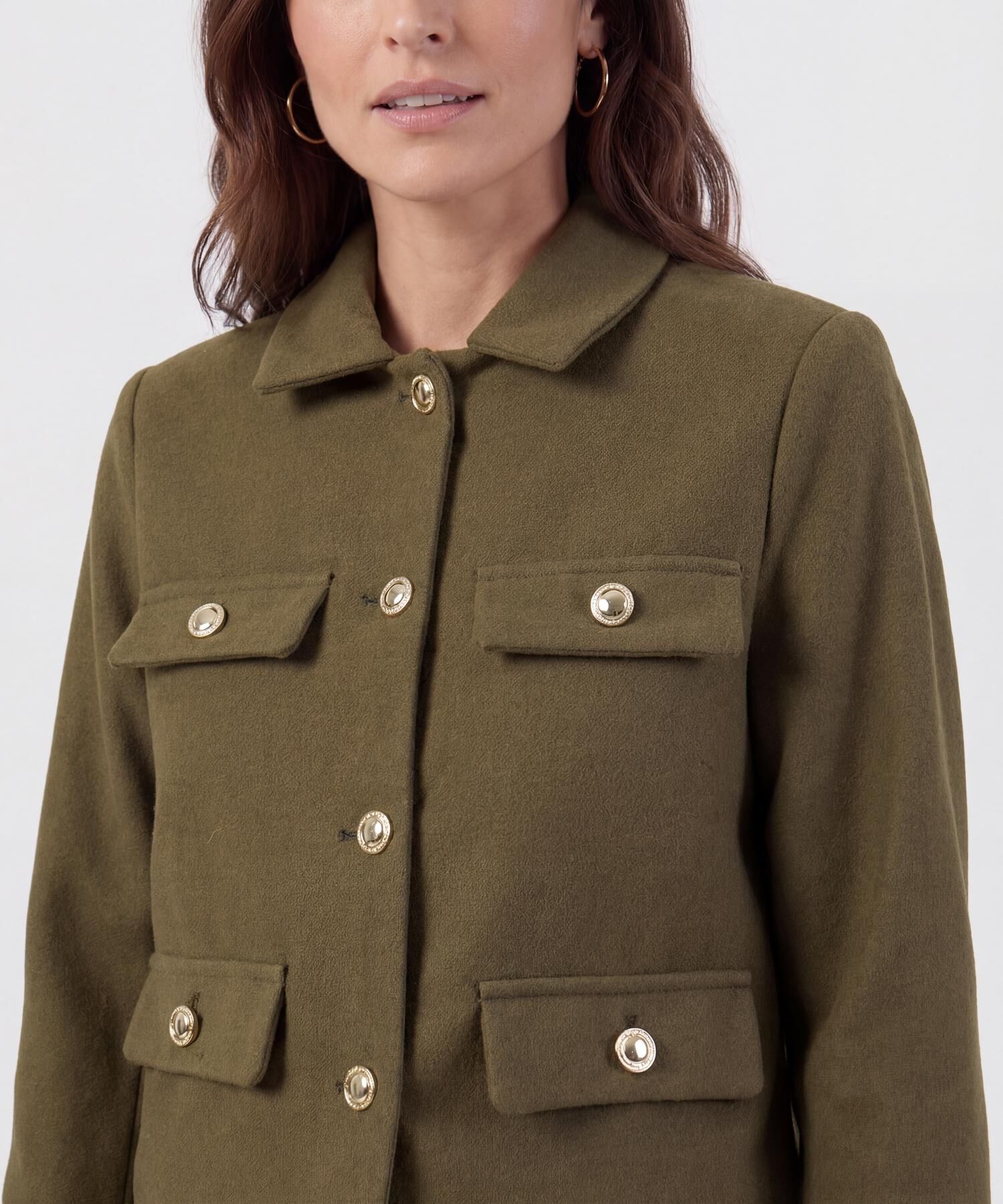 Chaqueta Corta Con Botones Dorados Para Mujer