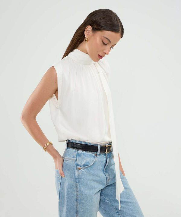 Blusa Manga Sisa Unicolor  Con Corbata