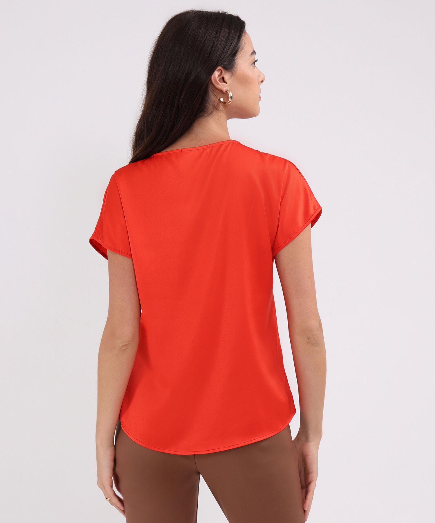 Blusa Manga Corta Rodada Con Escote En V
