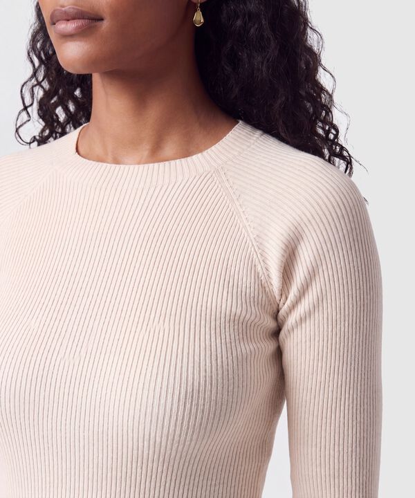 Saco Tejido Acanalado Cuello Redondo Mujer