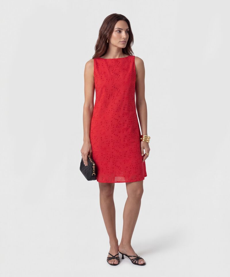 Vestido Corto En Bordado Suizo Mujer