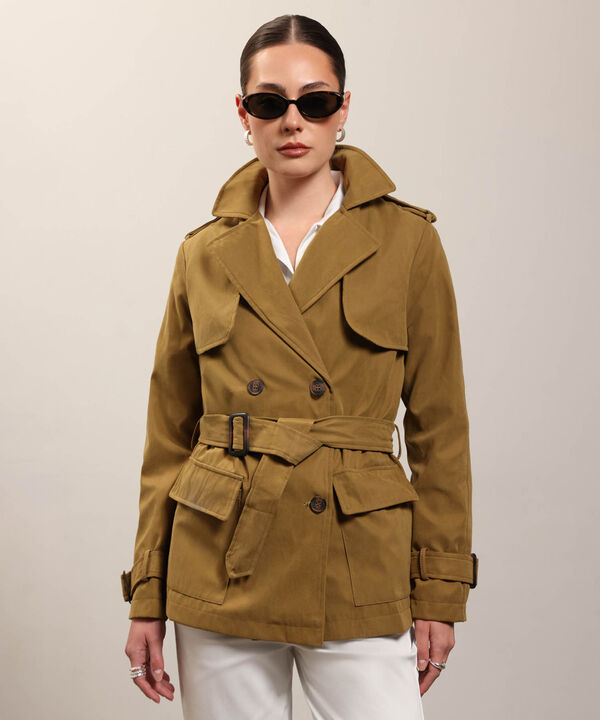 Chaqueta Trench Unicolor Con Cinturon  image number null